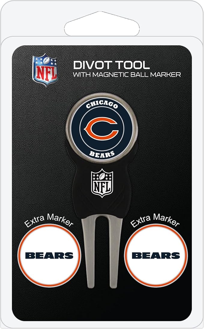 Team Golf NFL Divot Tool with 3 Golf Ball Markers Pack, Markers are Removable Magnetic Double-Sided Enamel
