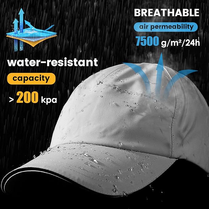 Mens Water-Resistant Baseball Cap Womens Rain Hat Foldable Outdoor Running Sun Fishing hat