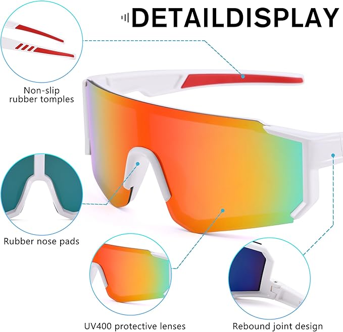 COASION Kids Baseball Sunglasses - Baseball Sunglasses for Boys Girls With Strap - Sports Softball Shades Age 3-10