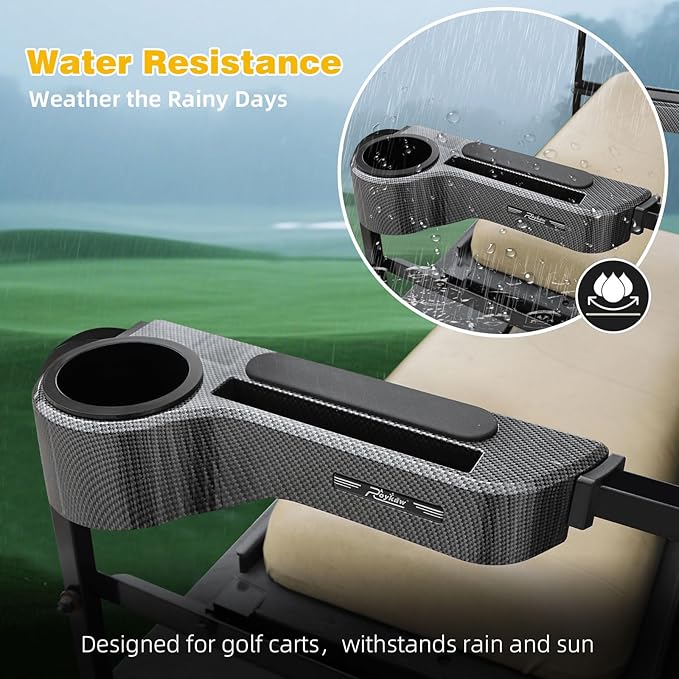 Roykaw Golf Cart Armrest No Drilling Rear Seat Arm Rest, Universal Compatible with EZGO Club Car Yamaha Square Frame Model, with Cup Holder & Phone Holder, Easy to Store & Waterproof