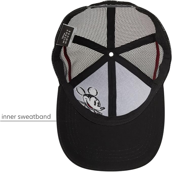 Disney Mickey Mouse Trucker Hat, Striped Snapback Baseball Cap for Men, Black, One Size