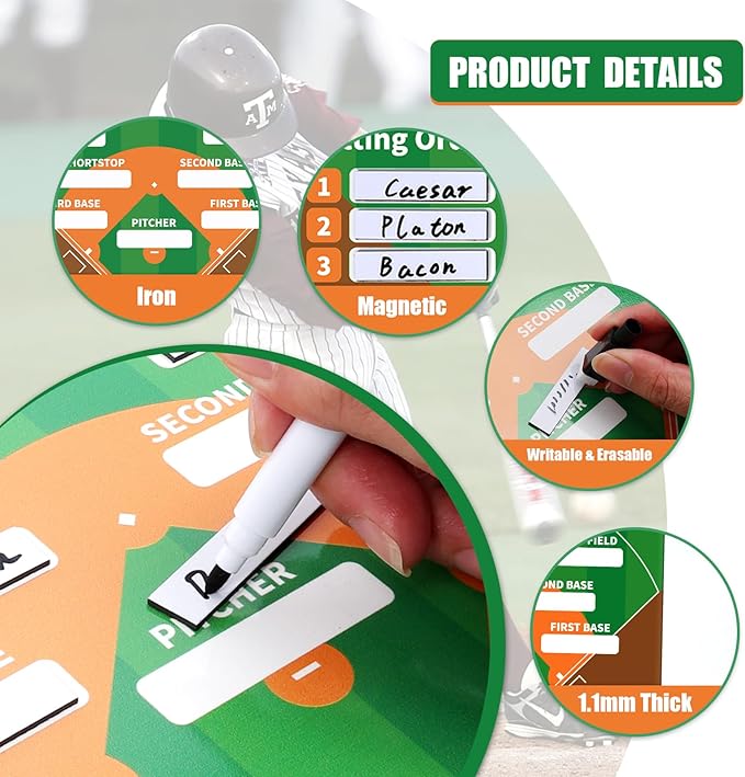 AOLEBA Baseball Lineup Board for Dugout,Dry Erase Magnetic Metal Baseball Clipboard for Coaches