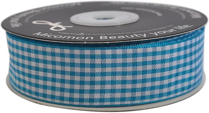Micomon 1-Inch Vivid Blue and White Woven Edge Plaid Ribbon Polyester Gingham - Image 4