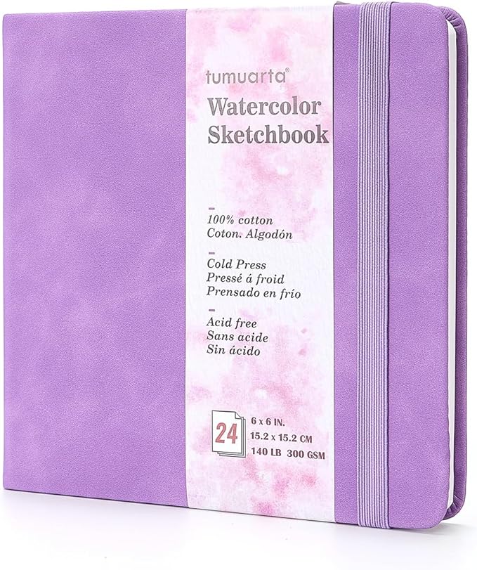 tumuarta Square Watercolor Sketchbook, 6x6 in, 140 LB, 100% Cotton, Cold Press by tumuarta