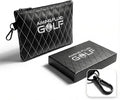Premium Leather Golf/Travel Valuables Pouch Luxury Zippered Utility Bag with Diamond Stitching, 360 Swivel Clip, Soft Interior for Golf Accessories & Travel Essentials (Black)