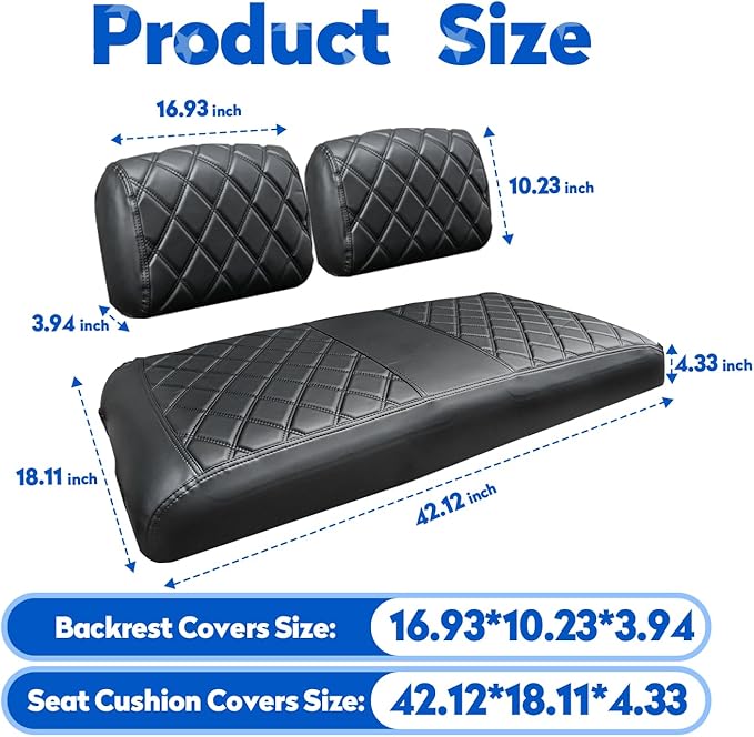 NOKINS Golf Cart Seat Covers Fit for Yamaha G2 G8 G9 G11 G14 G16 G19 G20 G21 G22 OEM Standard Front Seat Cushion, Yamaha Replacement Front Seat Covers, Golf Cart Accessories (Black&Black Stitch)