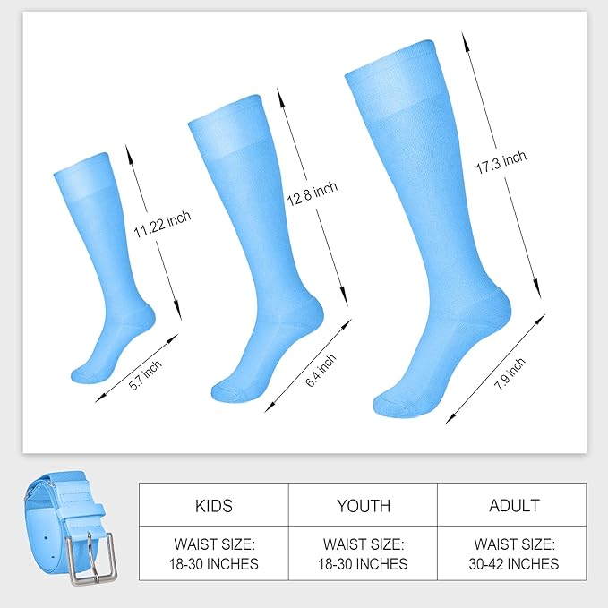 XZQTIVE Baseball Softball Socks and Baseball Softball Belt Combo Set Knee-High Soccer Socks for Kids Youth Adult