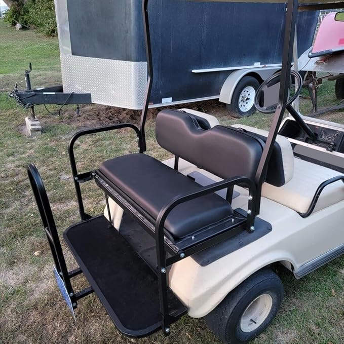 ECOTRIC Golf Cart Folding Rear Seat Kit W/Grab Bar Compatible with Club Car DS (1982-2000.5) Models Back Flip Seat Black