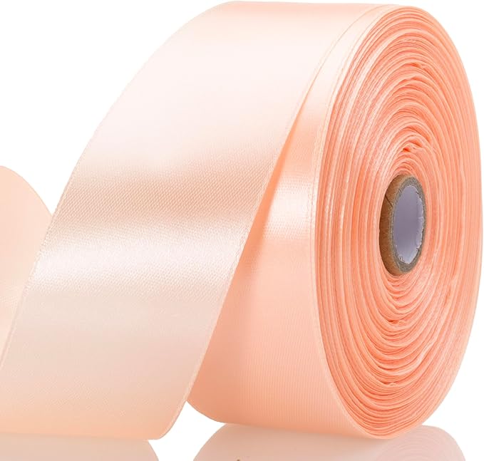 1 1/2 Inch Peach Solid Satin Ribbon, 50 Yards Craft Fabric Ribbon by YASEO