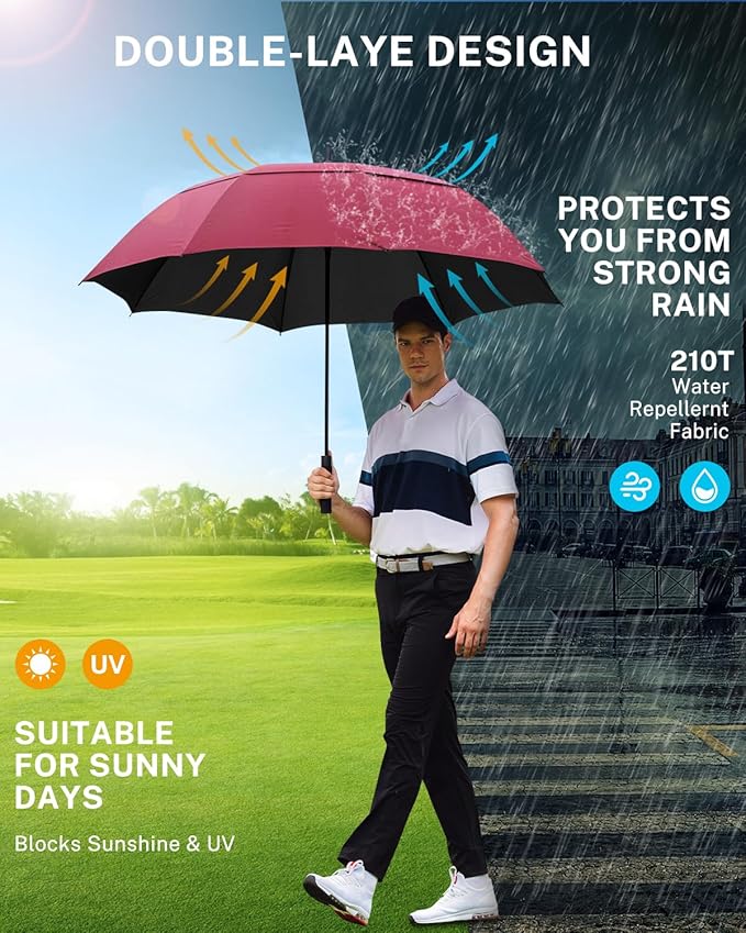 Gonex 54/62/68/72/80 Inch Extra Large Golf Umbrella, Automatic Open Travel Rain Umbrella with Windproof Water Resistant Double Canopy, Oversize Vented Umbrellas for 2-3 Men and UV Protection, Multiple Colors