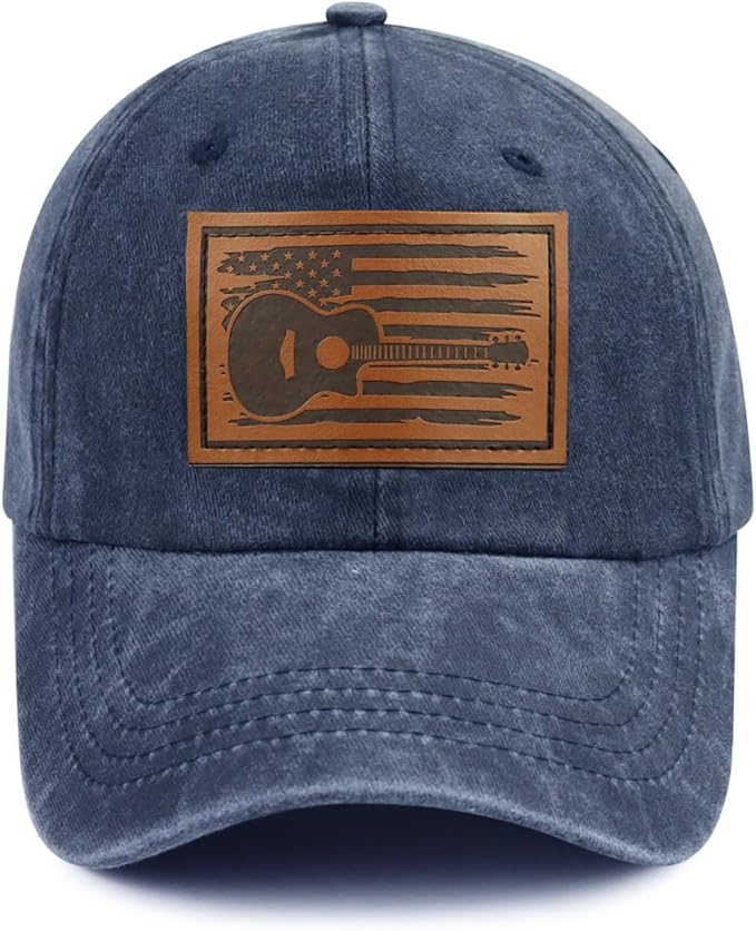 Guitar American Flag Hat for Men Women, Funny Adjustable Cotton Baseball Cap