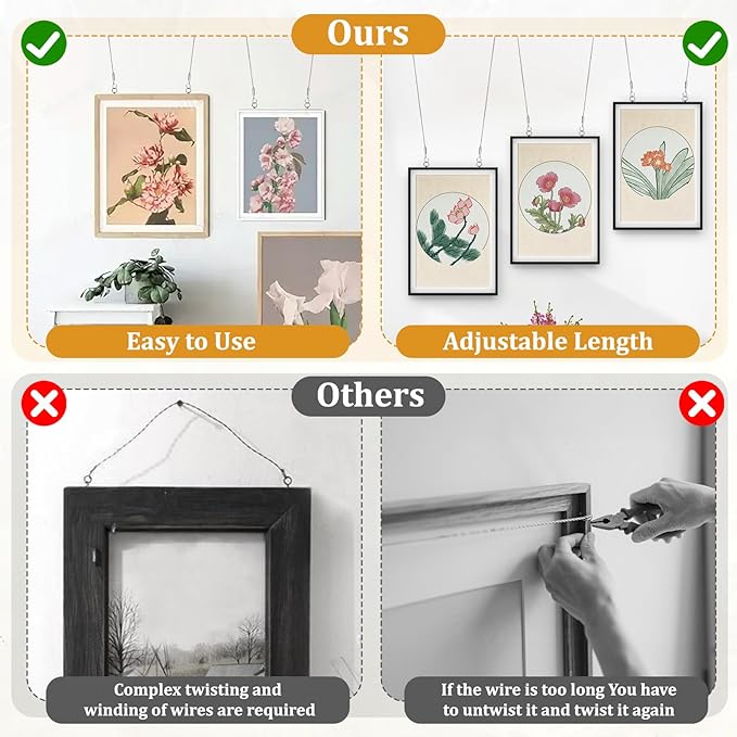 6PCS Heavy Duty Picture Hanging Wire 9.8ft X 1.5mm Mirror Frame Hanging Kit - Image 2