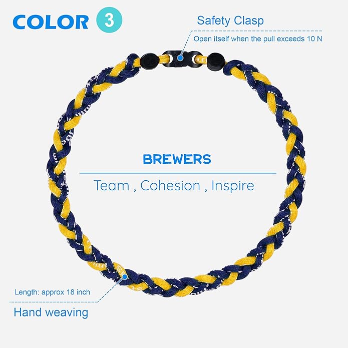 3 pcs Baseball Rope Necklaces, League Team Colors Braided Necklace, Baseball Team Gifts