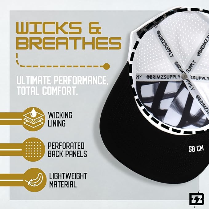 BRIMZ Golf Performance Hat - Tee Holder & Magnetic Ball Marker - Breathable, Sweat & Water Resistant Golfing Snapback Hat