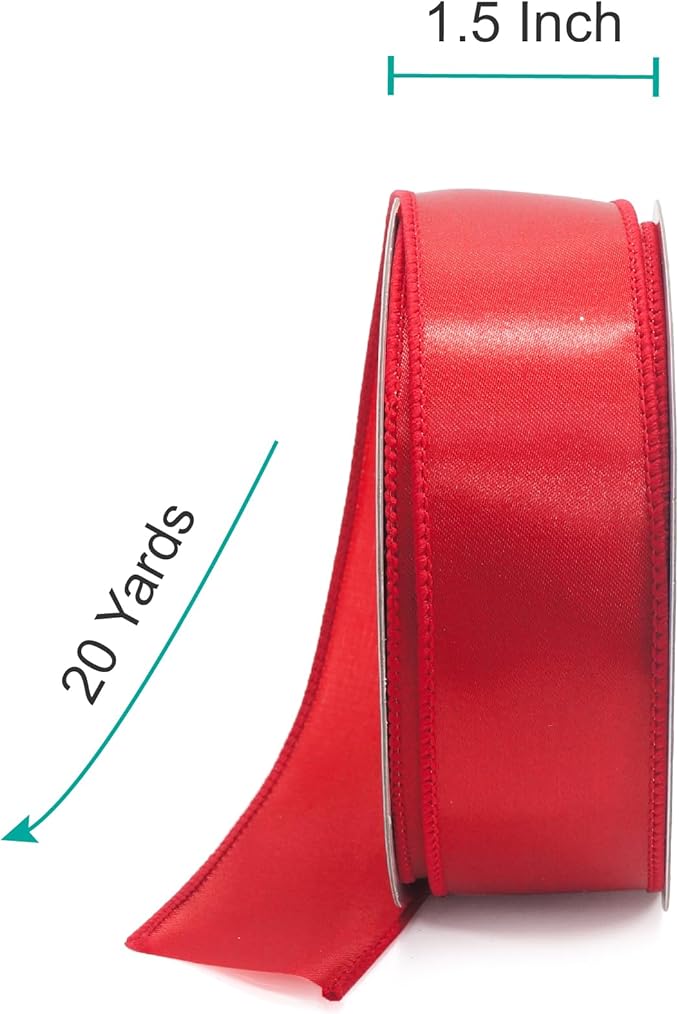CT CRAFT LLC Satin Wired Ribbon 1.5 Inch x 20 Yards Red - Image 2