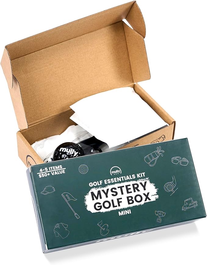 Mully Mullybox Mini Golf Gift Box, Unisex, Golf Accessories Set with Club Brush, Divot Tool, Golf Ball, Gift Card, Tees, Mystery Golf Box