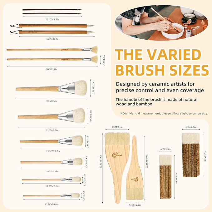 Pottery Glaze Brushes, Different Shape Wool Soft Bristle - Image 4