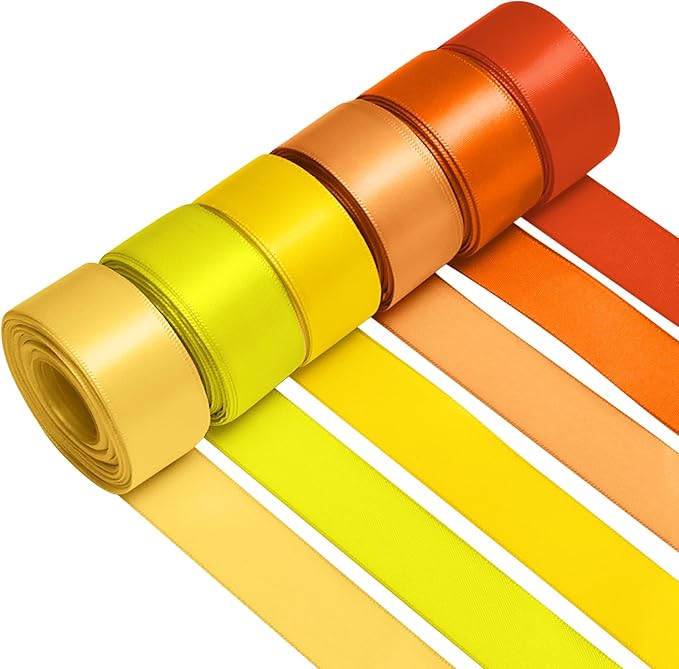 1 Inch Orange Satin Ribbons for Crafts, 6 Rolls Single-Faced Orange Assorted by Jacriah