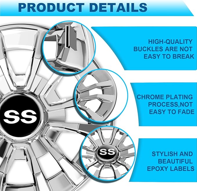Golf Cart SS Wheel Covers Hub Caps, Golf Cart 8 Inch Snap-on Wheels for Club Car, EZGO, Yamaha, Set of 4