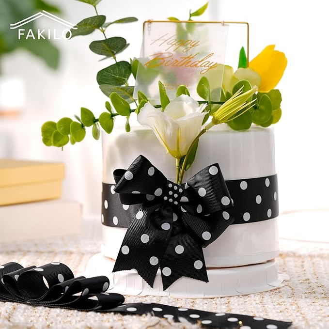Polka Dot Grosgrain Ribbon 1.5 Inch, 25 Yards Spool Black and White Dot Craft - Image 4