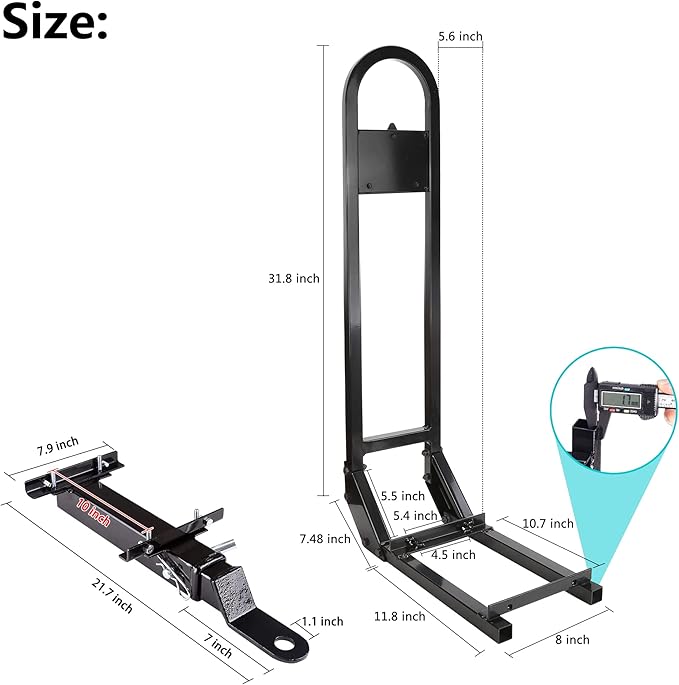 10L0L Golf Cart Rear Seat Safety Grab Bar & Trailer Hitch with Receiver Universal Fits Yamaha,Club Car, EZGO,Street Legal Heavy Duty Grab Bar w/Triangle Safety Sign