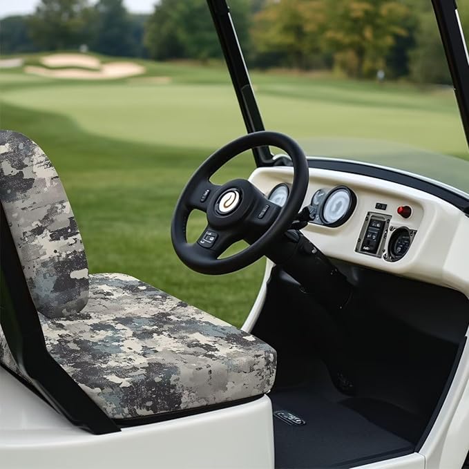 Bulopur Grey Camo Golf Cart Seat Cover Set Slip On Seat Covers for Golf Carts Easy Installation Washable Bench and Backrest Cover Compatible with EZGO & Club Car