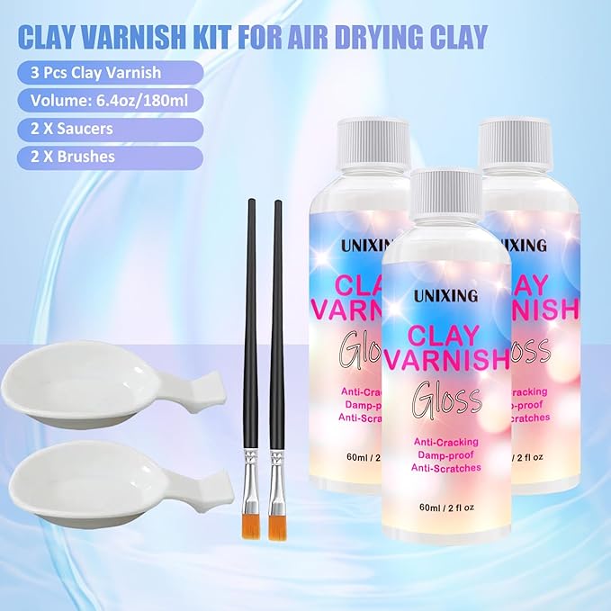 3 Packs Air Dry Clay Varnish, 180ml Air Dry Clay Glaze, Polymer Clay Glaze - Image 2