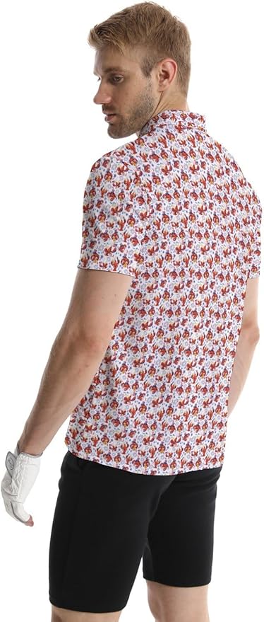 HUURAY Funny Golf Polos for Men Funny Print Short Sleeve Shirts Quick Dry Polo Shirts Hawaiian Shirt Performance Golf Outfits