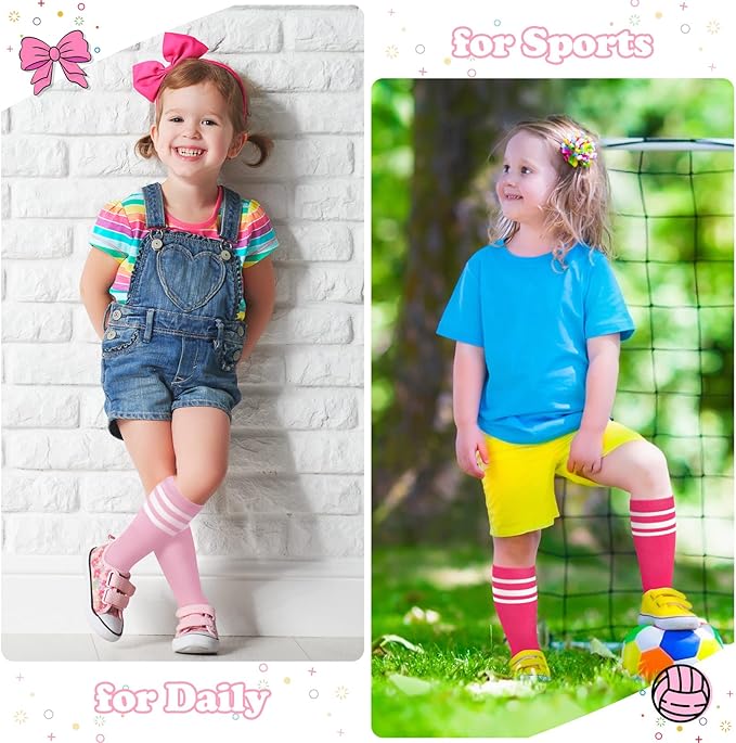 Sarfel Kids Soccer Socks Toddler Soccer Socks Girls Boys Soccer Socks Kids Tube Socks with Stripes Toddler Knee High Socks