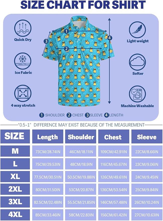 HUURAY Funny Golf Polos for Men Funny Print Short Sleeve Shirts Quick Dry Polo Shirts Hawaiian Shirt Performance Golf Outfits