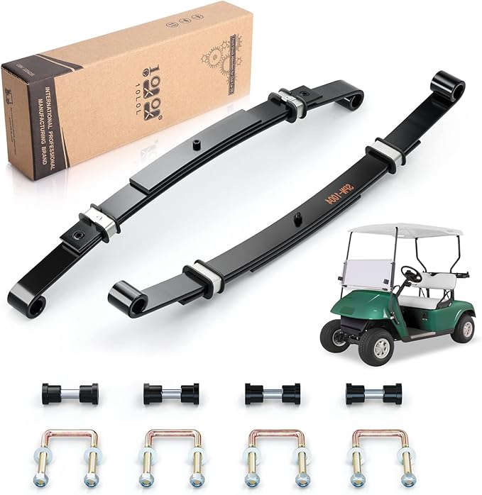 10L0L Golf Cart Heavy Duty 3 Leaf Spring Kit for EZGO TXT Medalist 1995-2013, Complete Set with Bushings, Sleeves & U-Bolts, Replaces 70506-G01, 74135-G01, 74207-G01, 74207-G03 (2-Pack Springs)