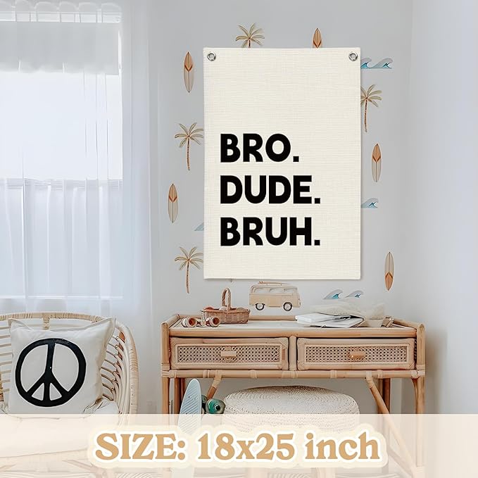 Boys Room Decor, Playroom Wall Decor, Bro Dude Bruh Wall Hanging Pennant Flag - Image 2