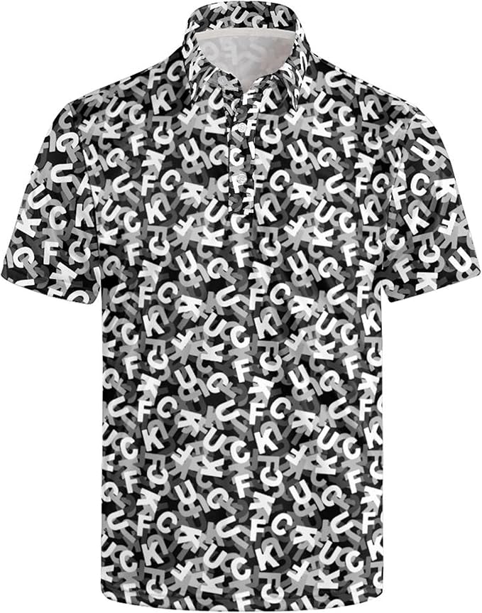 Golf Polo Shirts for Men Funny Print Short Sleeve Golf Shirts Performance Golf Polos