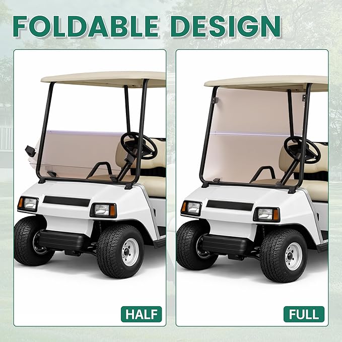 ECOTRIC Tinted Windshield Compatible with 1982-2000.5 Club Car DS Golf Cart Smoke Style Fold Down Windscreen