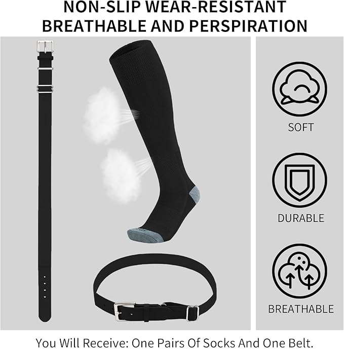 QBK Youth Baseball Socks & Belt Combo Set for Kids 2-16 Years -Softball/Tee Ball Accessories (1 Pair + 1 Belt, Unisex)