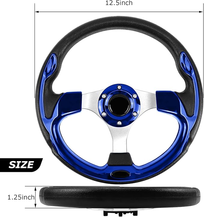 Golf Cart Steering Wheel, Skid Steering Wheel, Universal Golf Cart for Club Car EZGO RXV and TXT, Yamaha, Precedent Tempo, DS