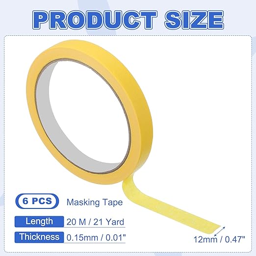MECCANIXITY Masking Tape 0.5 Inch x 21 Yard Painter's Tape Yellow Paint Tapes - Image 2