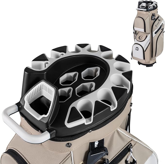 Tangkula Golf Cart Bag with 14-Way Full Length Dividers, 6 Molded Lock Top Golf Club Bag with 11 Pockets, Cooler Bag, Padded Strap, Handles, Umbrella Holder & Rain Hood