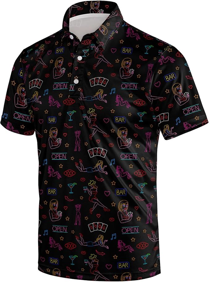 Golf Polo Shirts for Men Funny Print Short Sleeve Golf Shirts Performance Golf Polos