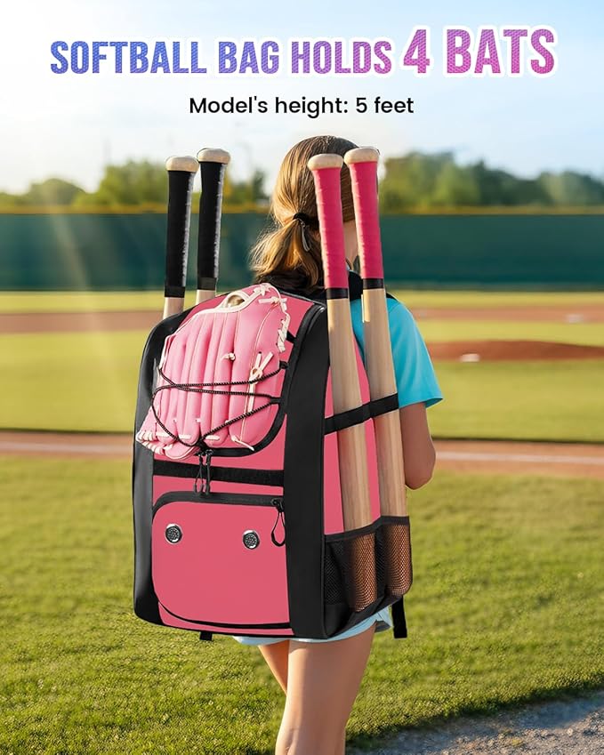 MATEIN Softball Bag, Lightweight Baseball Backpack with Shoe Compartment, Baseball Bag with Fence Hook for TBall Bat & Equipment, Softball Gifts Catchers Backpack for Women Fit Catcher’s Mitt, Helmet