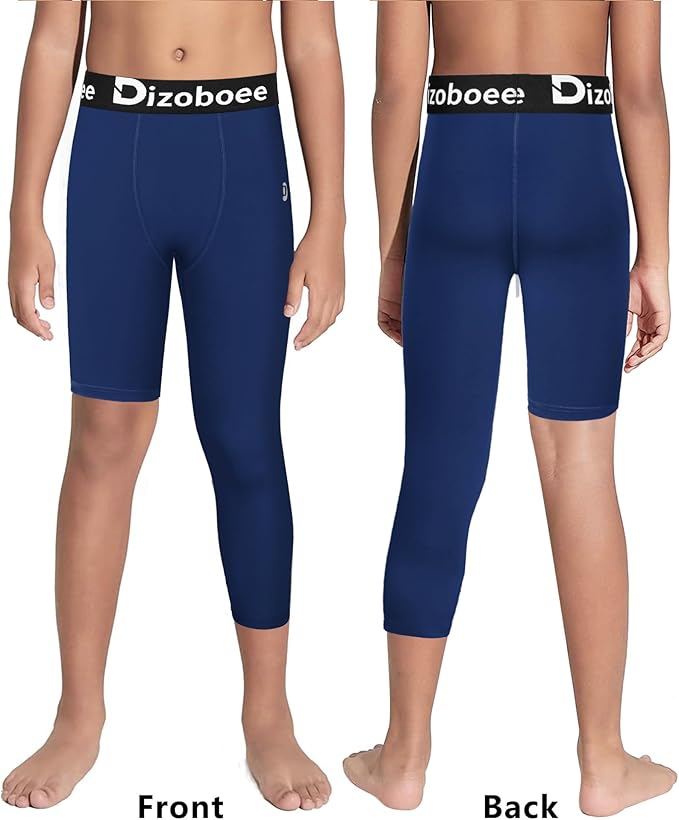 Youth Boys Compression Pants One Leg 3/4 Athletic Leggings for Sports Kids Basketball Tights Football Baseball Pants