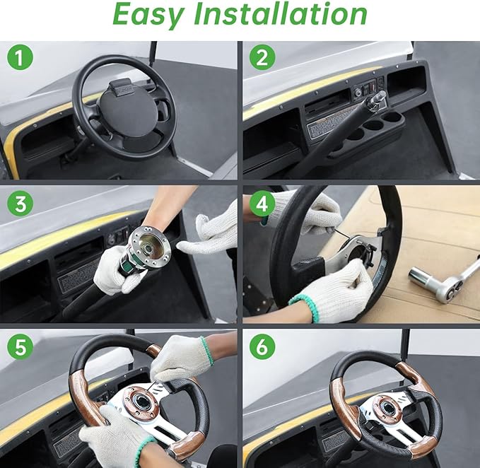 10L0L Golf Cart Steering Wheel, Universal Design Fit for for Yamaha, EZGO RXV & TXT, Club Car DS, Club Car Precedent Tempo, Most Golf Cart (Asphalt Gray)