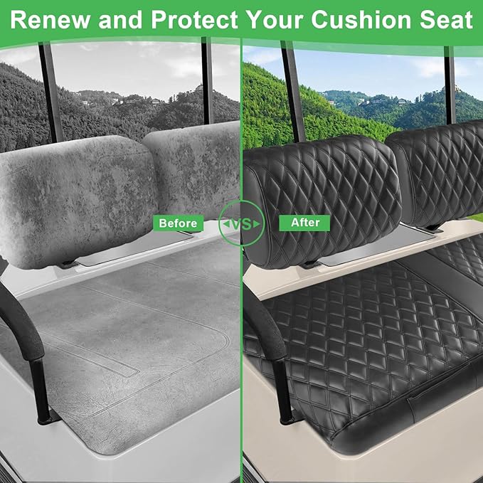 Golf Cart Front Seat Cover for Yamaha G2 G8 G9 G11 G14 G16 G19 G20 G21 G22, Adventurer One, EZGO Marathon OEM Ordinary Seat Cushion, Thick Vinyl Leather Comfortable No Need to Detach Armrest