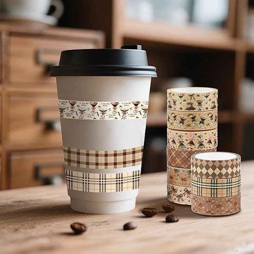 12 Rolls Martini Washi Tape, Vintage Brown Checkered Bow Masking Tape, Martini - Image 7