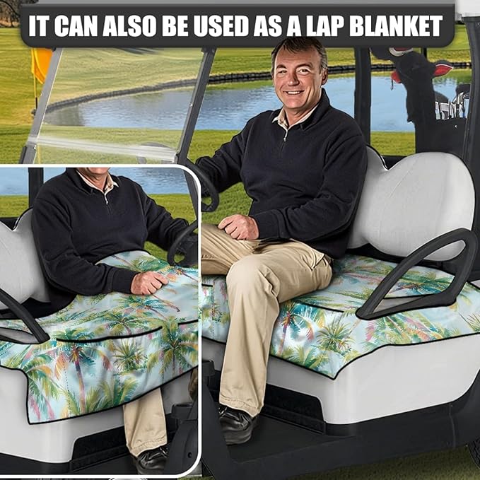 Golf Cart Seat Covers, Universal Golf Cart Seat Towel Blanket with 4 Front Pockets & Nonskid Bottom Fits for Club Car 2 Person Seats Golf Carts