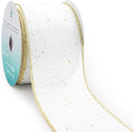 CT CRAFT LLC Whtie Burlap Fabric Confetti Glitter Wired Ribbon 2.5" x 10 Yards by CTCRAFTLLC
