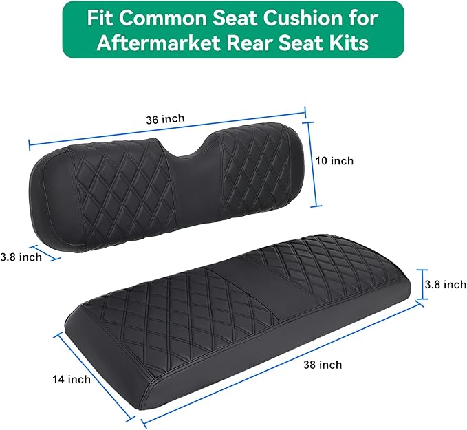 iLSKW Golf Cart Seat Covers for Rear Seat Fit Club Car EZGO Yamaha, Thinck Vinyl Leather with Convex Diamond Texure, Comfortable, Support Back,Breathable,Anti-Fading