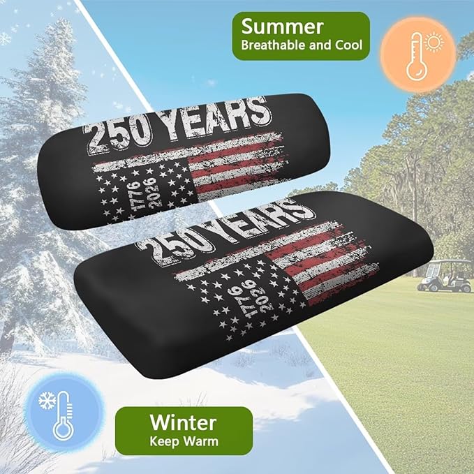 Yewatlles Golf Club Car Seat Covers, Golf Cart Seat Covers for Club Car Printed Ordinary Seat Casual Comfortable/Breathable Vintage 250 Years American Flag Graphic