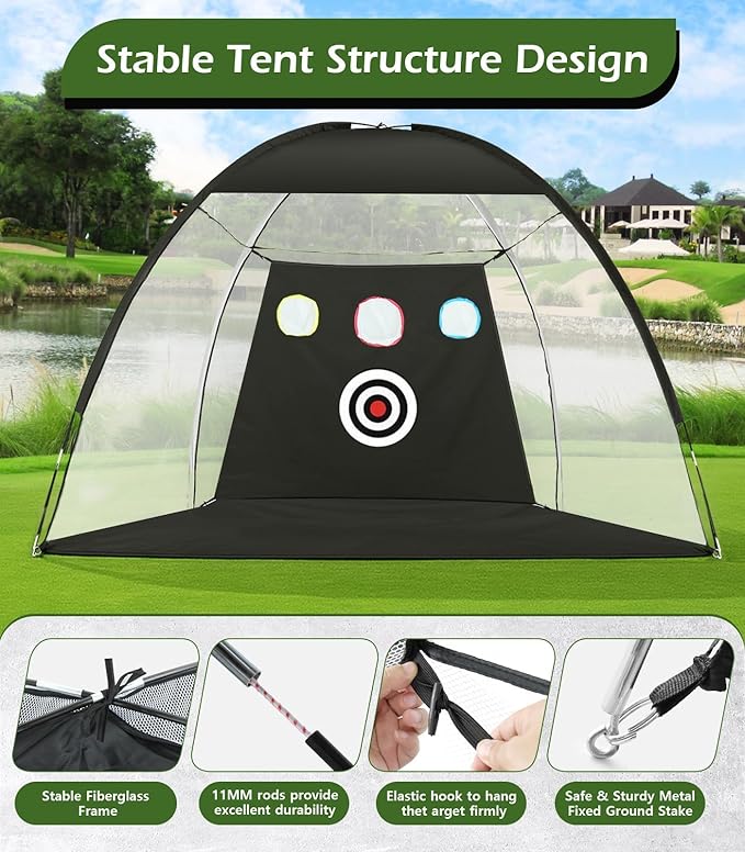 Golf Net, 10x7FT Home Golf Hitting Aids Equipment with Foldable Tri-Turf Mat for Backyard Driving Chipping Swing with Training Target/Balls/Tee for Outdoor Indoor, Gifts for Men Him Dad Golfers