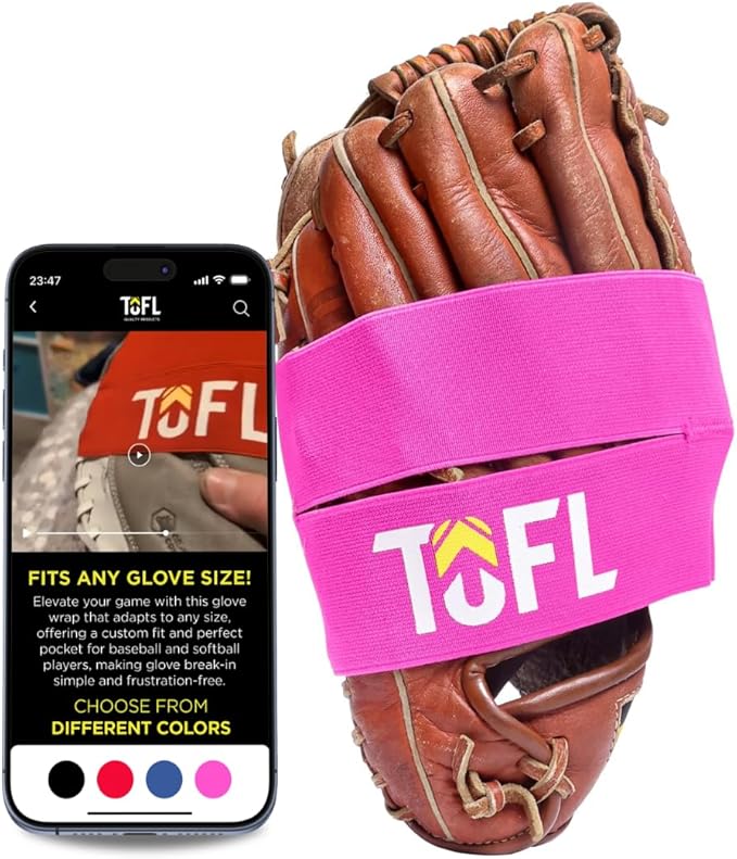 TOFL Baseball Glove Wrap Band for Mitt Shaping | Elastic Strap with Adjustable Closure for Pocket Forming & Storage | Youth & Adult Softball Mitt Care Accessory (Color & Quantity Options)